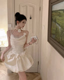 DAIIIBABYYY  -  Sweet Spaghetti Strap Mini Dress for Women Chic Tie Flower Bow Party Dresses Summer Spring Fashion Female Vestidos New Outfits