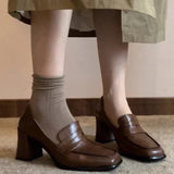 Daiiibabyyy  Autumn Women's High Heel Shoes New Fashion Shallow Square Toe Chunky Heel Slip on Shoes for Women Dress Students Mary Jane Shoes