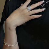 Daiiibabyyy  Korean Silver Color Multilayer Line Round Bead Rings For Women Fashion Classic Metal Adjustable Finger Ring Jewelry