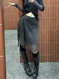 Daiiibabyyy  Japanese Vintage Fashion Plaid Mesh Skirts Women Chic Bow Y2k Elegant Mid Skirts Harajuku Lace Up Short Korean Popular Clothes