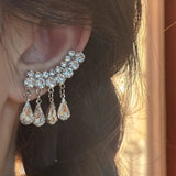 Daiiibabyyy  2Pcs/Set Shiny Water Drop Zircon Tassel Ear Clip Earrings for Women Exquisite Piercing Ear Cuff Earrings Wedding Jewelry Gift