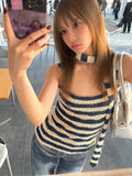 DAIIIBABYYY  -  Harajuku Striped Camisole Women Sleeveless Korean Fashion Streetwear Knitted Tank Tops With Tie Summer Tops Halter Tops