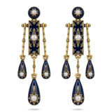 Daiiibabyyy  Elegant Bohemian Style Vintage Dangle Earrings Star Tassel Waterdrop Earrings Temperament Pearl Blue Drip Glaze Earrings Women