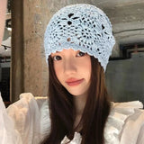 Bohemian Style Crochet Flower Knitted Hat Thin Korean Lace Woven Cap Apparel Accessories Handmade Hollowed Out Beanie Cap Girls