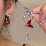 Daiiibabyyy  New Trendy Green Zircon Butterfly Earrings for Women Light Luxury Sweet Long Tassel Earrings Aesthetics Wedding Party Jewelry