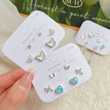 DAIIIBABYYY  -  Summer Sea Blue Color Heart Butterfly Stud Earrings Set for Women Korean Fashion Sweet Rhinestone Tassel Earring Jewelry