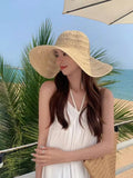Daiiibabyyy  Oversized Brim Sunscreen Sun Hats Women Fashion Foldable Sense Beach Cap Sunshade UV Protection Hollow Designer Sense Straw Hat