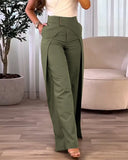 Daiiibabyyy  Fashion Asymmetric Design Casual Wide Leg Pants Street Style High Waist Long Trousers Polyester Women's Fashion Pants