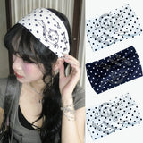 Daiiibabyyy  Ladies Polka Dot Hot Diamond Hairband Fashion Retro Wide Side Elastic Bandana Punk Hip Hop Performance Queue Dating Headwear