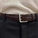 Daiiibabyyy  New PU Leather Double-Breasted Belt Personalized Retro Leather Belt Y2K Hiphop Jeans Belt