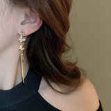 Daiiibabyyy  Silver Needle Zircon Butterfly Tassel Earrings  Personalized Fashionable High-end Earring Light Luxury Versatile Jewelry