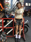 DAIIIBABYYY  -  Print Graphic Tees Women American Retro Short Sleeve Slim Grunge Aesthetic T Shirt Y2k Tee Shirt Femme Summer Tops Chic
