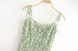 Daiiibabyyy  French Summer Green Flower Print Bandage Spaghetti Strap Slit Long Dress Retro Sexy Women Lacing Up Sling Dresses Vestido