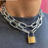 DAIIIBABYYY  -  Retro Punk Fashion Exaggerated Thick Chain Necklace Simple New Couple Multi-Layer Lock Necklace Unisex Jewelry Accessories