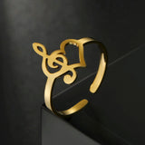 DAIIIBABYYY  -  Music Note Heart of Treble and Bass Ring Women Stainless Steel Gold Color Open Finger Rings 2024 Fashion Jewelry Gift