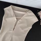Daiiibabyyy  French irregular swing collar diagonal shoulder dress children's summer simple new waist  off-the-shoulder hip-wrapped dress