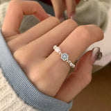 DAIIIBABYYY  -  Blue Drop Glaze Flower Pearl Rings For Women Girls Minimalist Sweet Cute Creative Temperament Elegant Birthday Jewelry