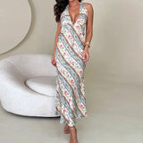 DAIIIBABYYY  -  Women Summer Printed Patchwork Chic Maxi Dress, Sleeveless Halter Fashion Simple Party Dress, 2025 Backless Elegant Ladies Dress