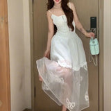 DAIIIBABYYY  -  White French Chiffon Splicing Lace Strap Dress For Women New Style Fashion Slim Fit Waistline Sling A-line Dresses Summer Autumn