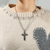 DAIIIBABYYY  -  American Flag Cross Necklace Stainless Steel Inspirational Bible Verse HipHop Lettering Pendant Chain for Boys Men Jewelry