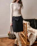 Daiiibabyyy  New French Style Double Layered Lace Hem Round Neck Slim Fit Design Printed Top Women Base Outer T-shirt