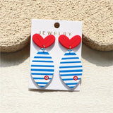 Daiiibabyyy  Ocean Blue Striped Print Fish Tail Acrylic Stud Earrings for Women Cute Beach Vacation Design Earrings Party Jewelry Gifts