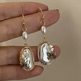 Daiiibabyyy  Elegant Freshwater Pearl Hoop Earrings For Women Luxury Vintage Tassel New Year's Jewelry Accessories
