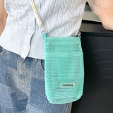Daiiibabyyy  Small Hollow Mesh Bag Messenger Bag for Women Mini Mobile Phone Bag Portable Shoulder Bag Large Capacity Storage Hanging Bag