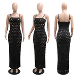 DAIIIBABYYY  -  Sexy Dresses for Women Spaghetti Strap Black Hollow Out Sheath Floor Length Elegant Ladies Birthday Party Dinner Club Vestidos