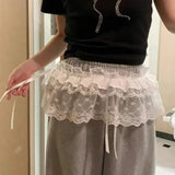 Daiiibabyyy  Women Y2K Korean Lace Mini Layered Skirt Sweet Lolita Short Skirts High Waist Y2k Streetwear Ruffle Skirt Versatile Accessories