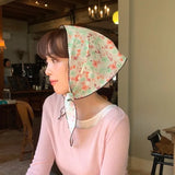 Daiiibabyyy  New French Sweet Pastoral Floral Hair Scarf Girls Light Thin Head Scarf Triangular Scarf Women Retro Fashion Versatile Headwear
