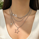 DAIIIBABYYY  -  Trendy Y2K Star Pendant Necklace Simple Multi layered Metal Chain Necklace Women's Charm Statement Jewelry Gifts