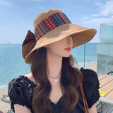 DAIIIBABYYY  -  National Style Spring and Autumn New Hat Women's Travel Folding Fisherman's Hat Sun Protection Sunshade Hat Large Brim Sun Hat