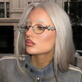 DAIIIBABYYY  -  Metal Oval Shades Women Men Rhinestone Diamonds Sunglasses 2024 Unisex Bling Eyeglasses Frames Uv400 Fashion Eyewear Glasses