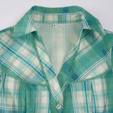 Daiiibabyyy  New American Style Y2k Retro Green Plaid Shirt Women Fly Sleeves Polo Collar Tie Waist Spicy Girl Top