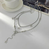 Daiiibabyyy  Simple Trendy Silver Color Hollow Five-Pointed Star Pendant Necklace Men Punk Daily Party Jewelry Neck Accessories