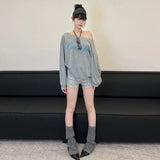 DAIIIBABYYY  -  Commuting Loose Casual Style Spicy Girl Japanese Retro Letter Printed Slanted Neck Shirt Women Slim Versatile Top