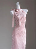 DAIIIBABYYY  -  Pink Printed Cheongsam Improved Dress for Women Summer 2025 Youth Style Girl Daily Waist Qipao Dress Elegant Medium Long
