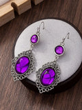 Daiiibabyyy  Luxury Court Style Large Oval Sky-blue Purple Cracked Imitation Gemstone Pendant Dangle Earrings for Women Retro Bohemia Jewelry