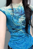 Daiiibabyyy  New Design Sense Niche Summer Outfit Age Reducing Short Sleeved Blue Blend Top Women Unique Beautiful Mini