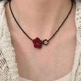DAIIIBABYYY  -  Trendy Velvet Flower Bead Necklace New Simple Y2K Dark Punk Collarbone Chain Choker Women Girls Necklace Party Jewelry Gift