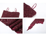DAIIIBABYYY  -  Sweet Spicy Girl Red Sequins Sling Dress Female Slim High Waist Irregular Sparkling Strap Short Dresses Summer New Style