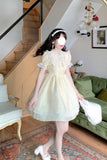 Daiiibabyyy  Spring and Summer French Sweet Bow Lace Embroidered Short Slimming High-Waist Princess Dress for Women