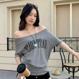 DAIIIBABYYY  -  American Retro Pure Desire Spicy Girl Short Sleeved T-shirt Summer Versatile Design Printed Floral Shoulder Top