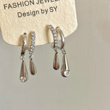 Daiiibabyyy  Trendy Silver Color Metal Water Droplet Inlaid Rhinestone Tassel Earrings Chilly Punk Fashion Jewelry for Women