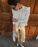 Daiiibabyyy  Lace Blouse Crochet Slim Fit Blouse Stand Collar Elegant Commuter Shirt Cute Feminine Breathable Button Down Stylish Shirt