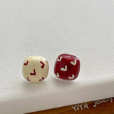 Daiiibabyyy  Sweet Contrast Color Enamel C Shaped Heart Asymmetric Square Geometric Stud Earrings for Women Wholesale Casual Jewelry