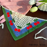 Daiiibabyyy  Women Boho Crochet Head Scarf  Sweet Cherry Triangle Hair Scarves Pastoral Style Headbands For Vacation Spring Hair Accessories