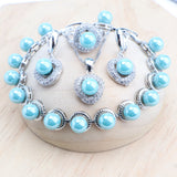 Daiiibabyyy Pearls 925 Sterling Silver Jewelry Sets Bridal Bracelets Rings Earrings Pendant Wedding Necklace Jewellery Zircon Set For Women