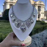 DAIIIBABYYY  -  Vintage Multiple Sacred Heart Pendant Necklaces With Silver Chain Personality Women's Party Birthday Jewelry